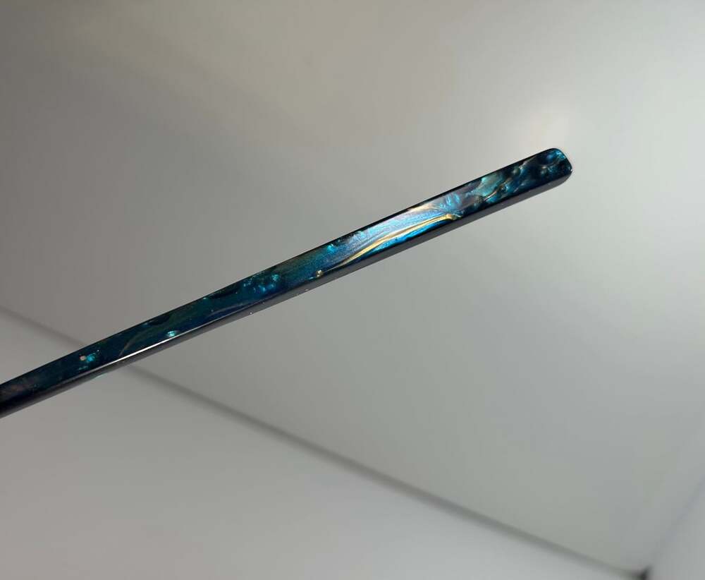 Teal multi colored swirl resin hair stick 6.5 inches